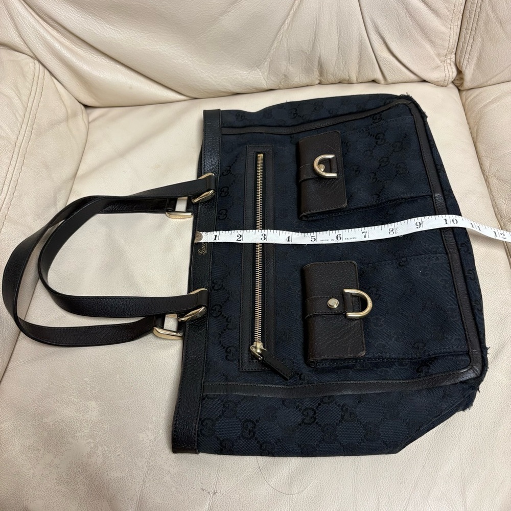 VTG GUCCI ABBEY Tote Bag Pockets Black GG Canvas GHW Leather Trim - Picture 3 of 13